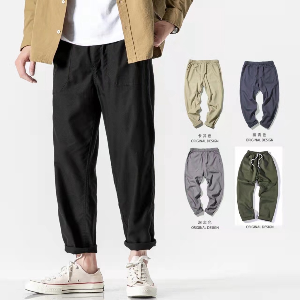 5 Colors Korean Chino Pants for Men Garterize Drawstring Trouser Pants ...