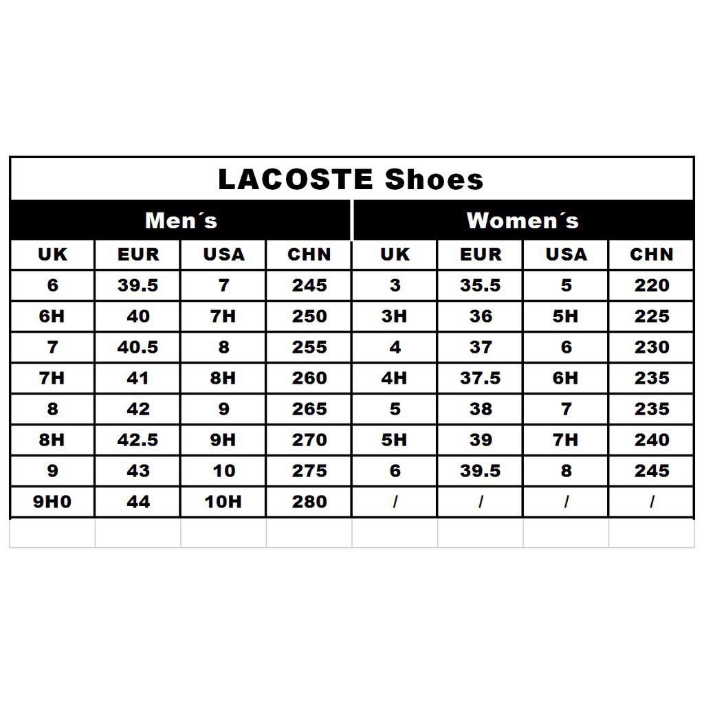 lacoste shoe size chart cm