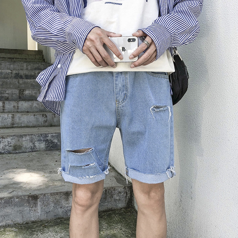 mens destroyed denim shorts