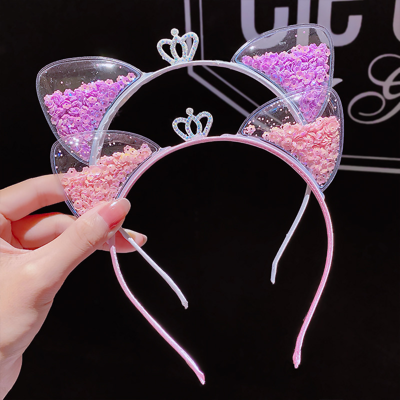 Headband Quicksand Crown Super Girl Korean Hairpin Children Cat Ears ...