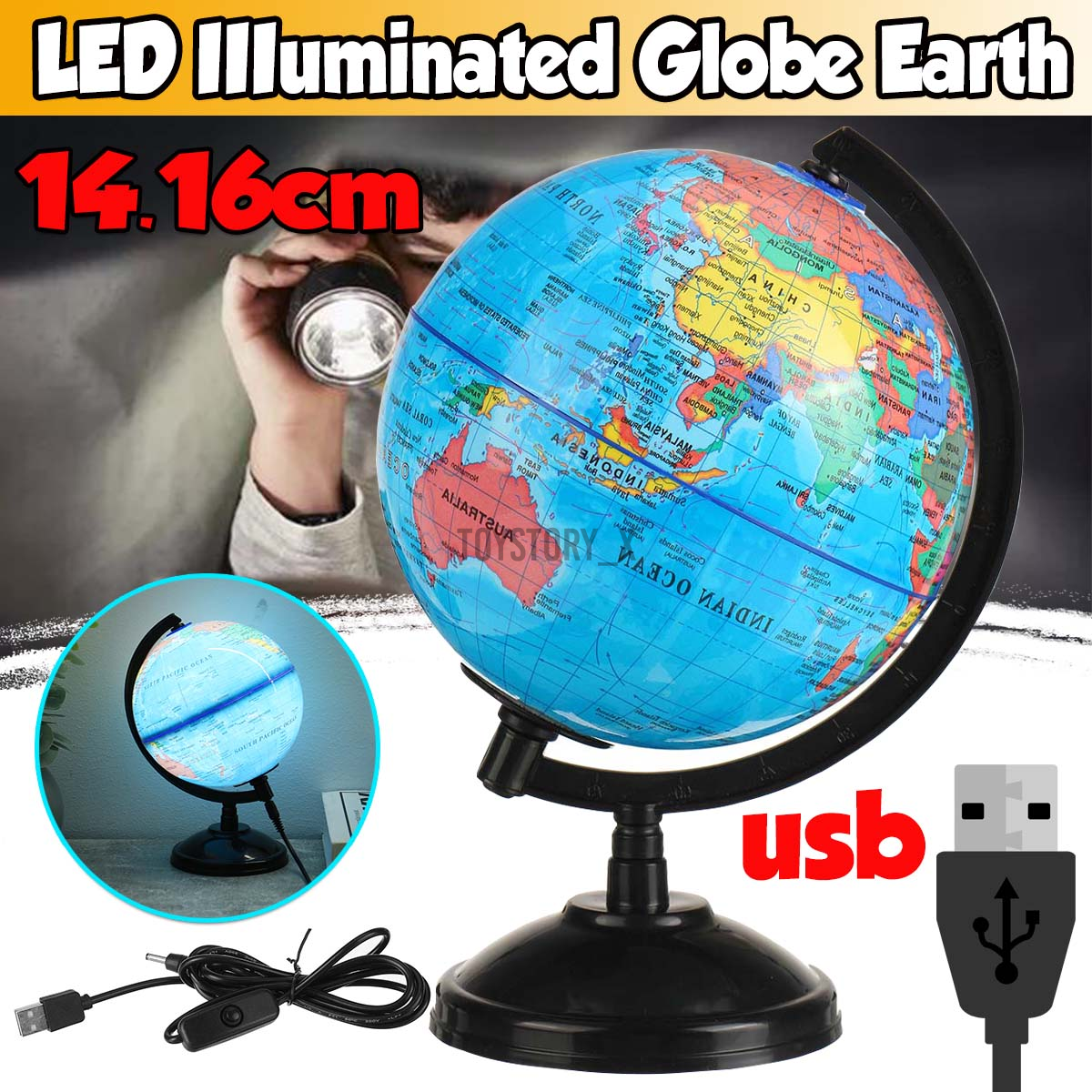 Map Earth Globe Touch Light Table Lamp, World Globe Touch Table Lamp