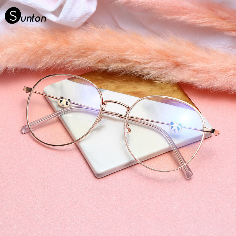 Korean Eyeglasses Anti Radiation Glasses Round Computer Anti Blue Light With Panda Shape