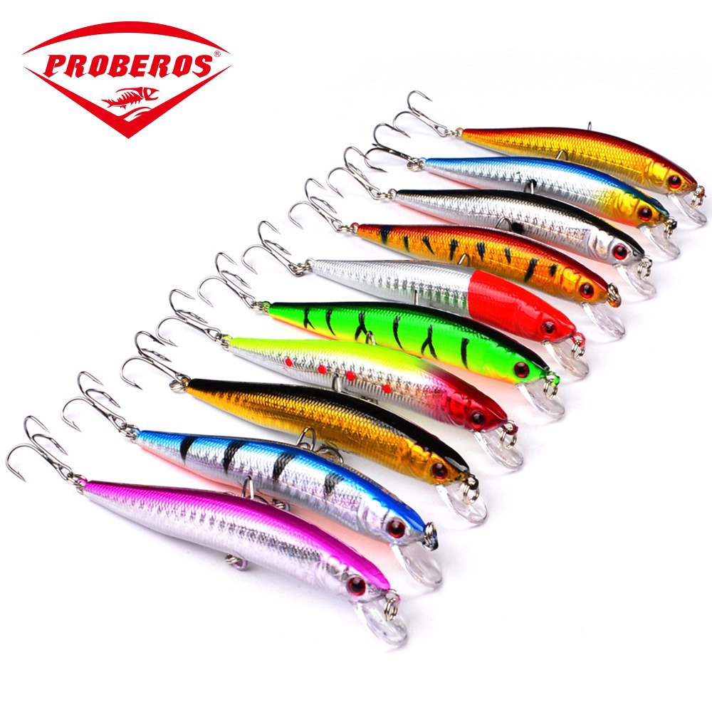 10PCS Fishing Bass Fish Floating Minnow Crankbaits lure hook baits 10cm//8.4g