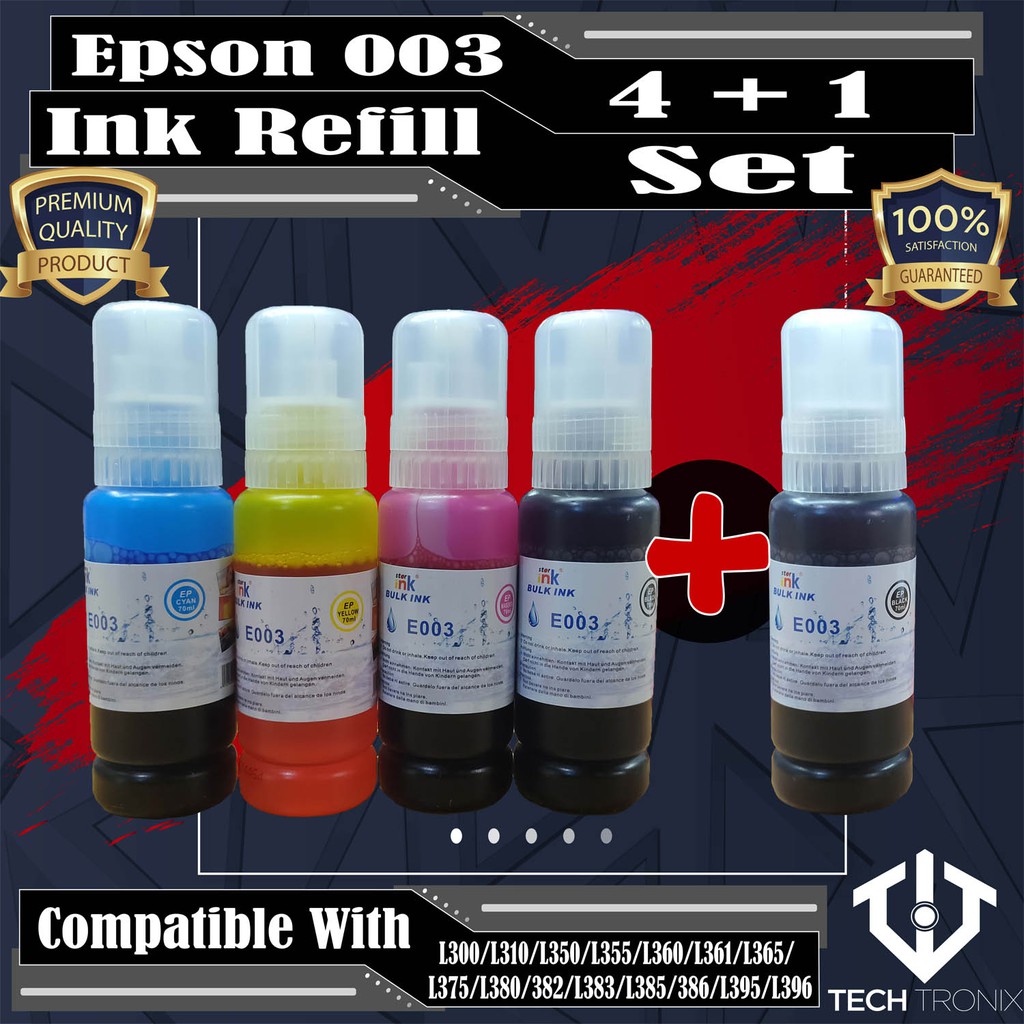 Epson 003 4+1 Ink Refill Set for Epson L300/L310/L350/L355/L360/L361/L365/L375/L380/382/L383