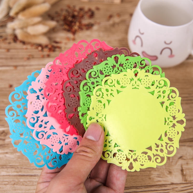 Lace Flower Tea Cup Mats Pad Doilies Silicone  Insulation Mug Placemat S 