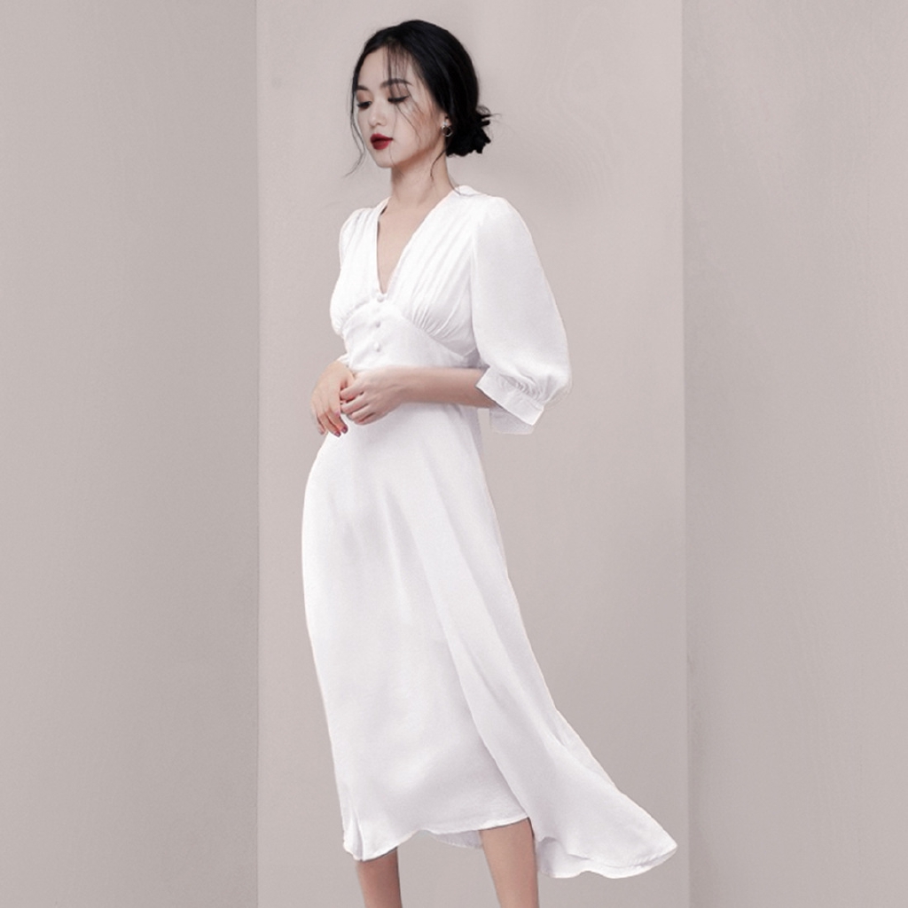 v neck chiffon dress