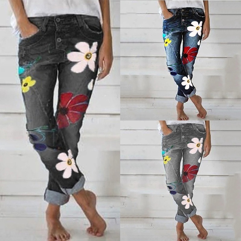 flower print jeans