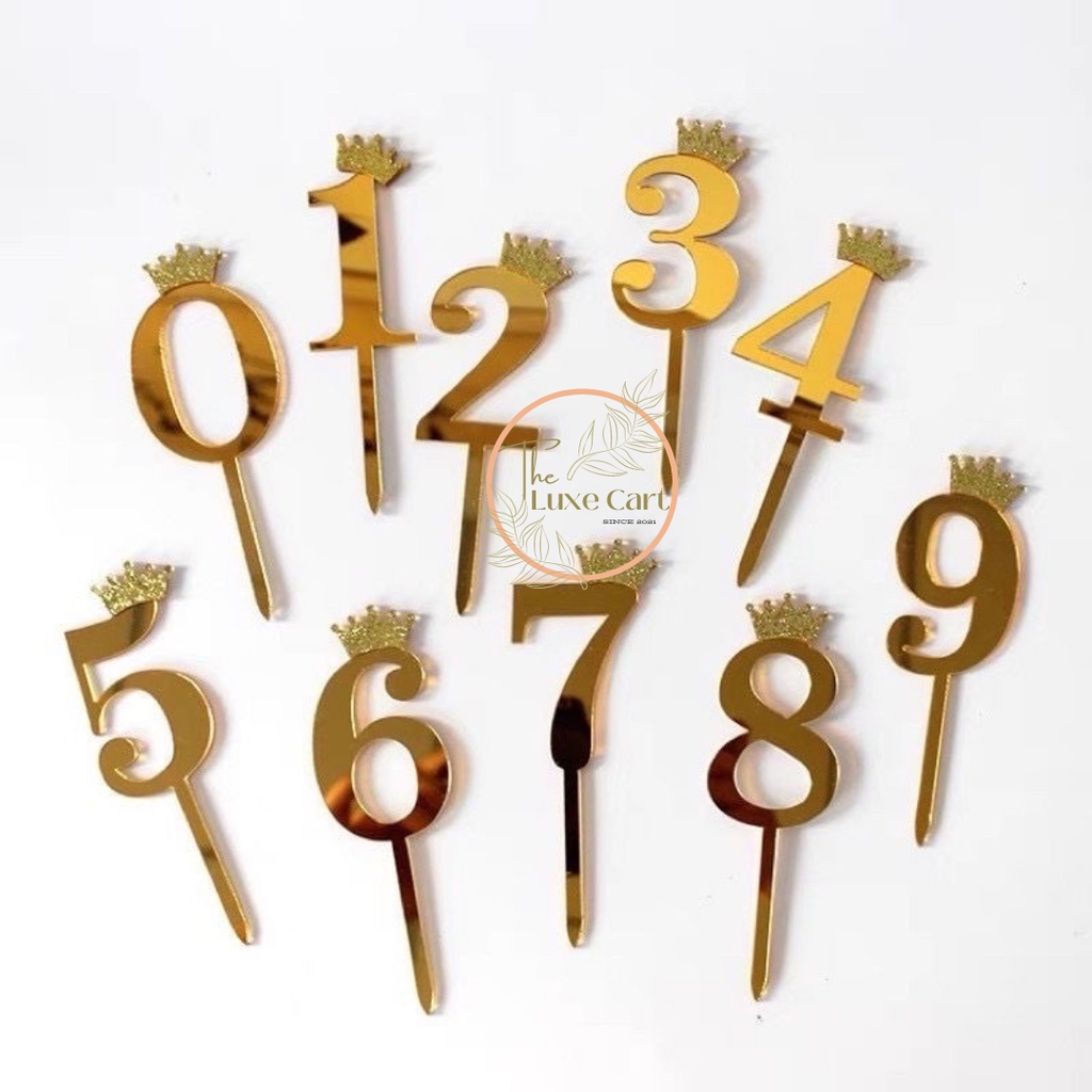 Acrylic Number Cake Topper Gold Glitter Crown Diamond Happy Birthday ...