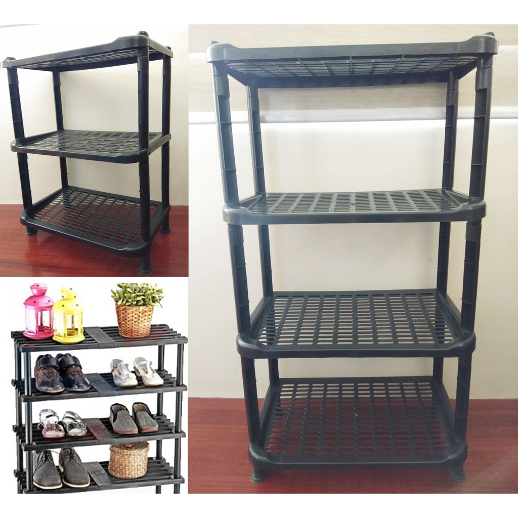 Black Shoe Rack Storage Shelf Shoe Organizer Stand Plastic Rack Shopee Philippines