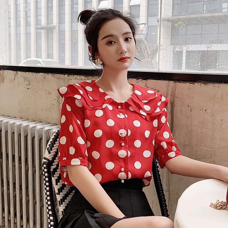 red polka dot top women's