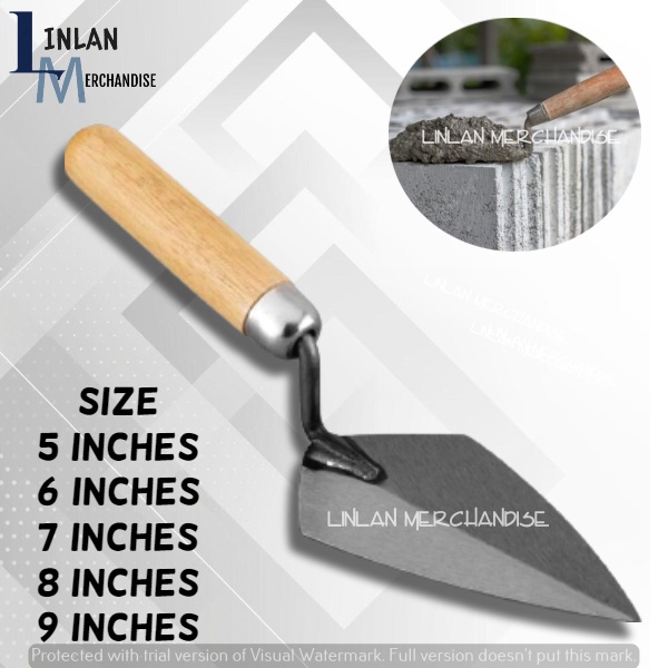 1 PC Wooden Handle Cement Trowel for Leveling, Spreading, Plaster and Shaping (5, 6, 7, 8, 9”)(2411)