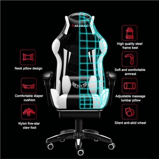 Home Zania Leather Gaming Chair With Footrest Ergonomic Computer Chair High FREE Massage Pillow #4
