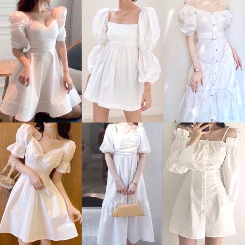 Elegant classy casual semi formal vintage puff sleeves white dress | Shopee  Philippines