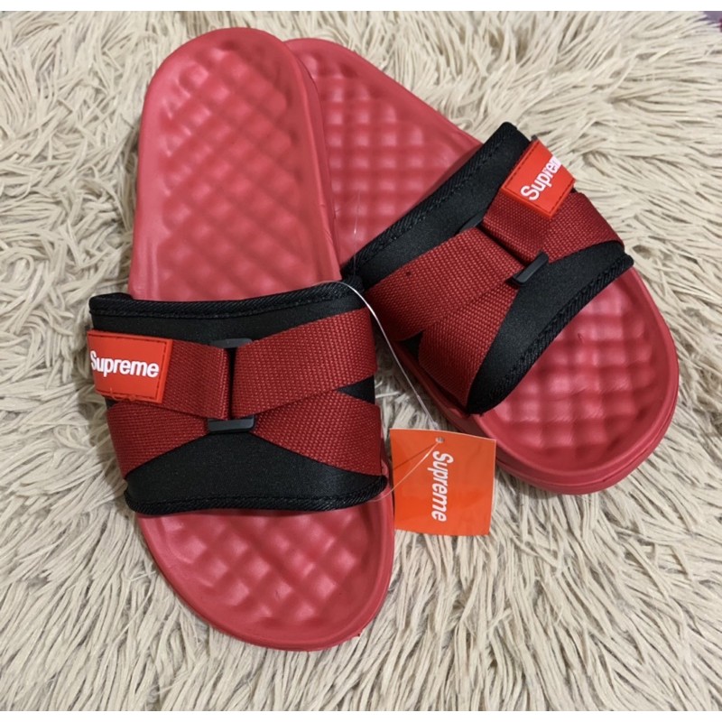 supreme flip flops red