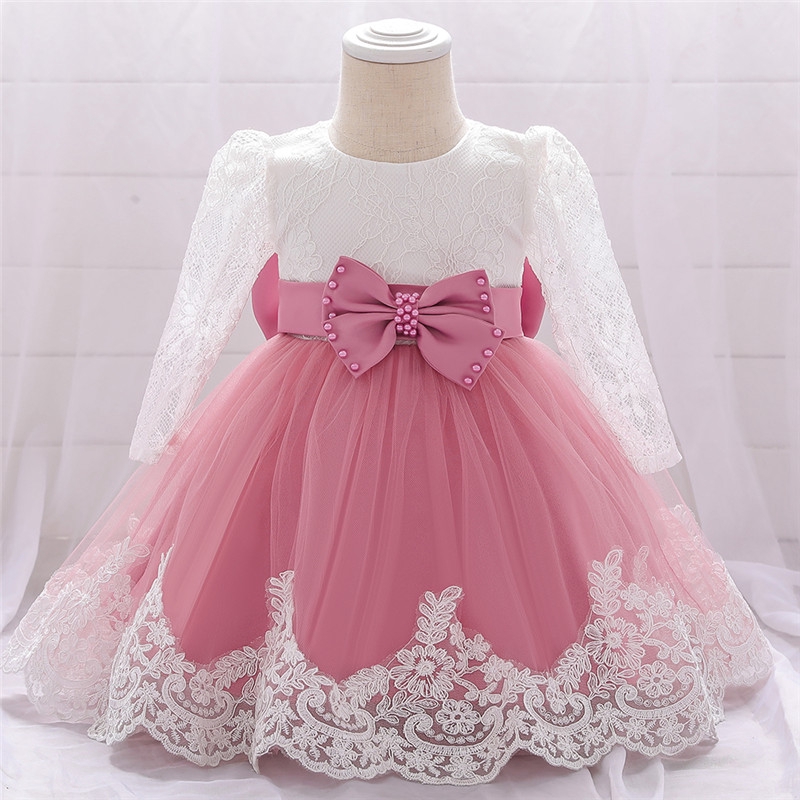long sleeve baptism dress for baby girl