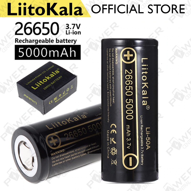 Pack De 2 Batteries Li-ion Liitokala 26650 Lii-50A - 3.7V, 5000mAh, Rechargeables