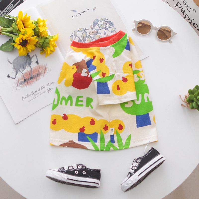 Fashion T Shirt Cartoon Pattern Puppy Little Bird Small Animals Soft and Skin-Friendly 100% Cotton Short Sleeve
