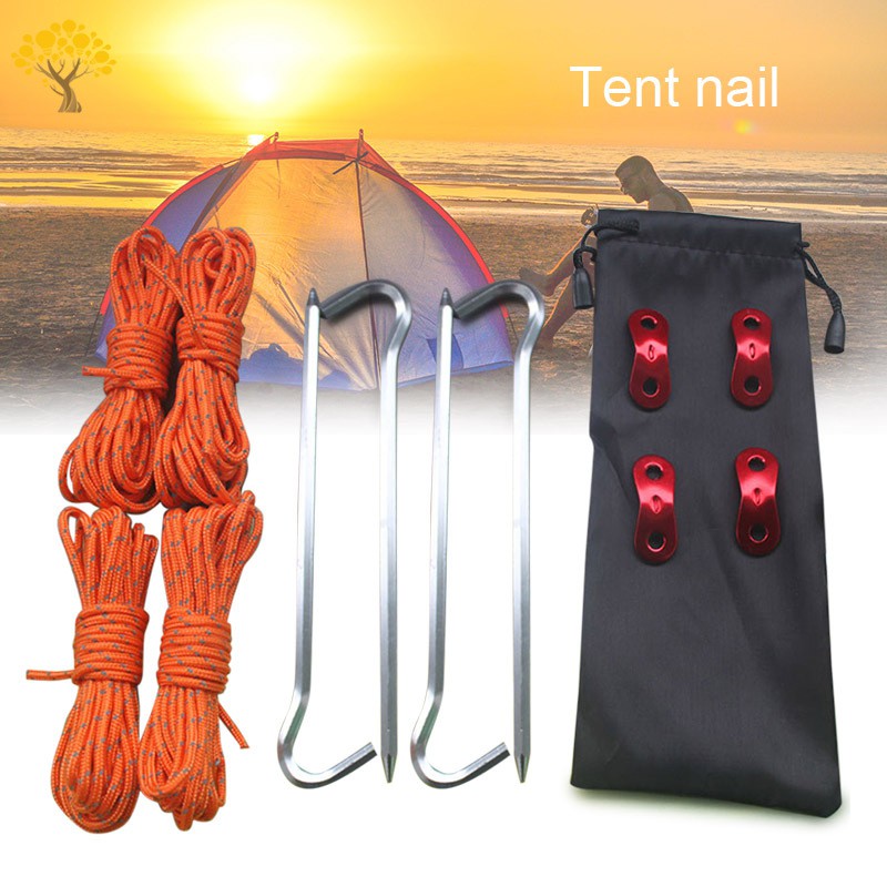 Tent Pegs Light Tent Nails with Pull Cord Rope Wind Buckles Storage Bag