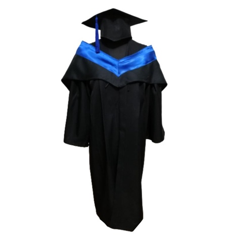 Black Graduation Gown And Cap With Sky Blue And Grey Hood ...