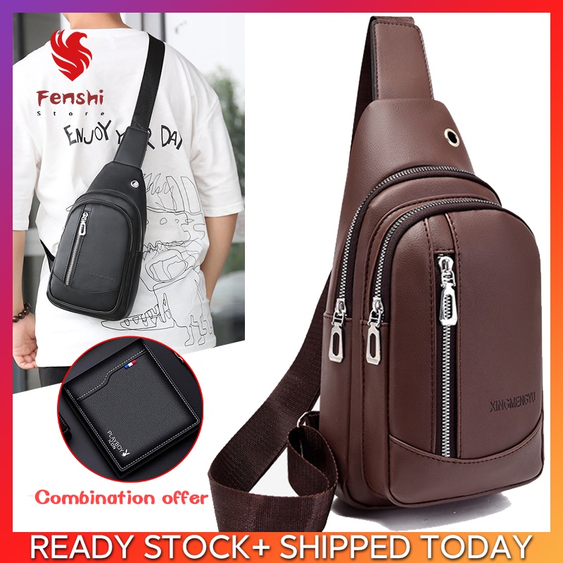 Men Chest Bag PU Leather Messenger Bag Multi-function Shoulder Bag Men ...