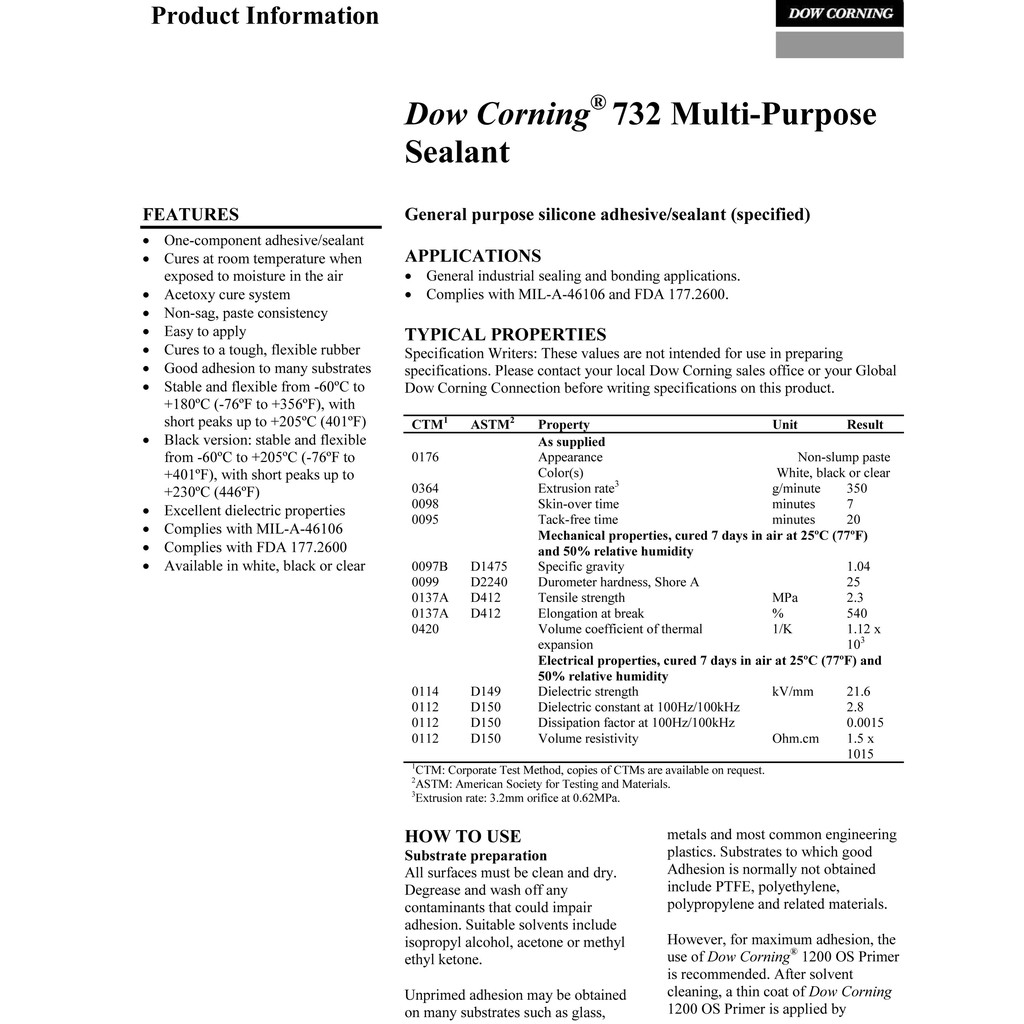 Dow Corning 732 Dowsil 732 Clear White Black Silicone Sealant Food Grade FDA Approved Malaysia Supplier