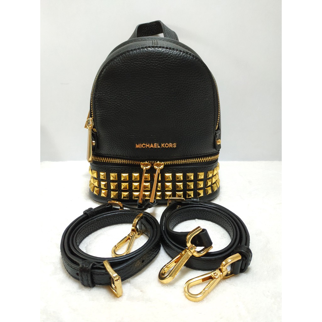 Authentic Michael Kors Rhea Mini Studded Leather Backpack - Black / Gold |  Shopee Philippines