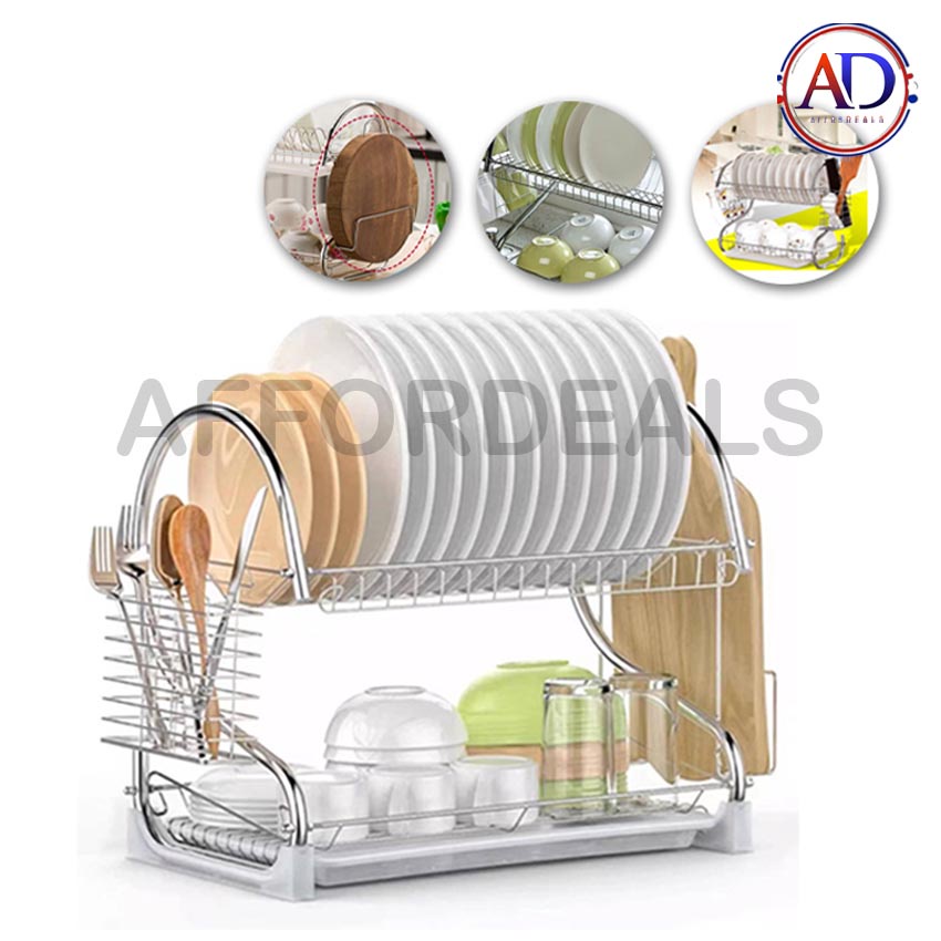 ZH133 Dish Drying Rack, 2 Tier Dish Rack with Utensil Holder, Cup