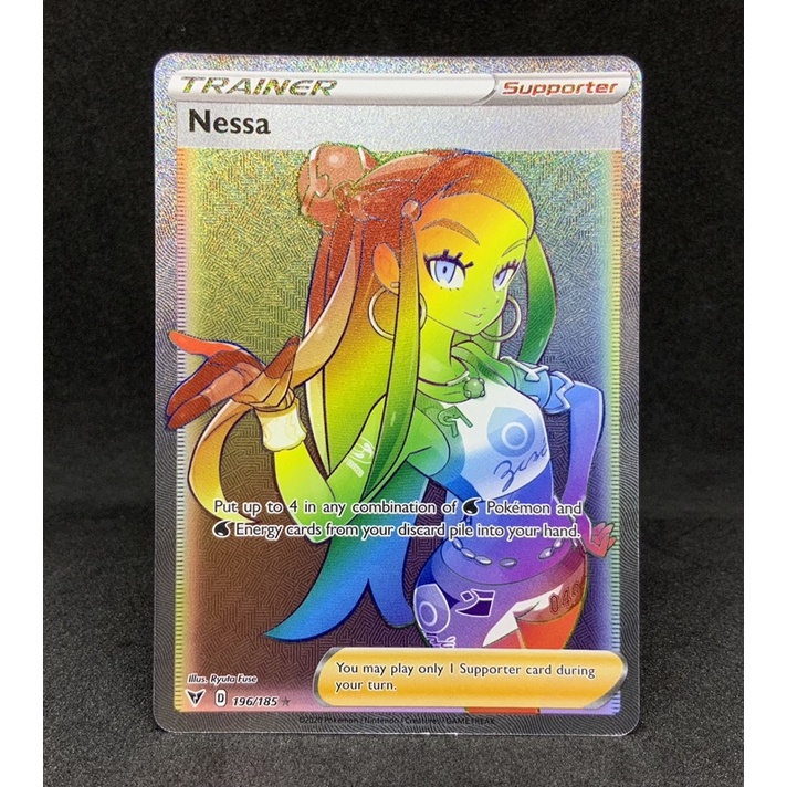 Pokemon TCG Nessa Hyper Rainbow Secret Rare 196/185 2020 Sword & Shield