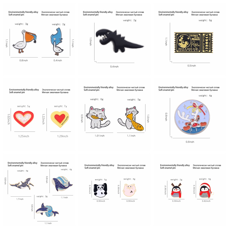 2-3pcs/set Enamel Pins Kitties Pig Dinosaur Penguin Penguin Pelicans Love Heart Suit Brooches Badge Gift Accessories