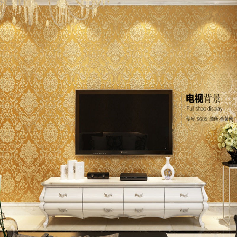 Youth] Golden Yellow 3D European Wallpaper Bedroom Living Room Background  Mascus Beauty Salon Peacock Blue Three-Dimensional Embossed | Shopee  Philippines