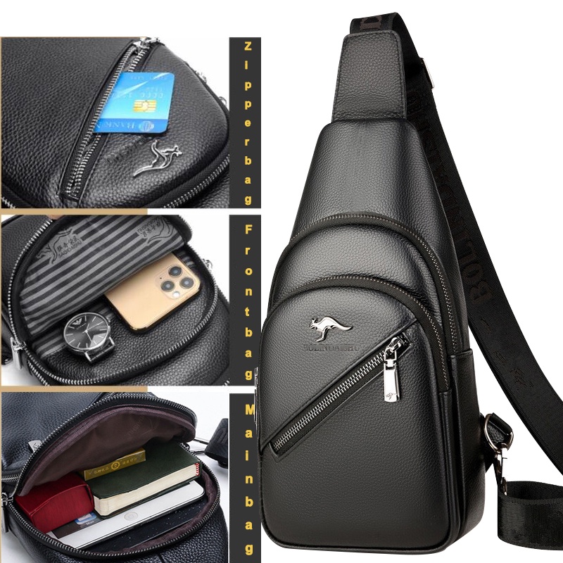 Male Korean chest bag waterproof leather messenger bag shoulder bag