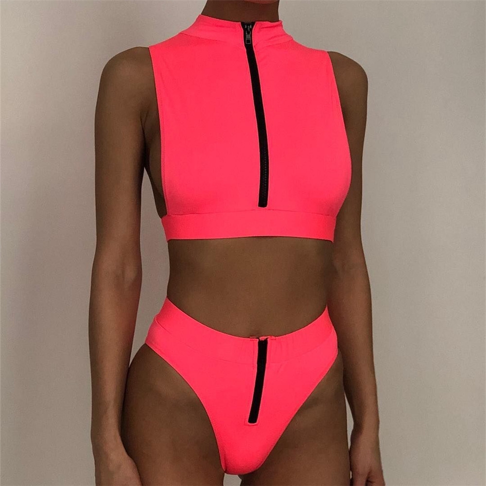high waisted bikini with crop top