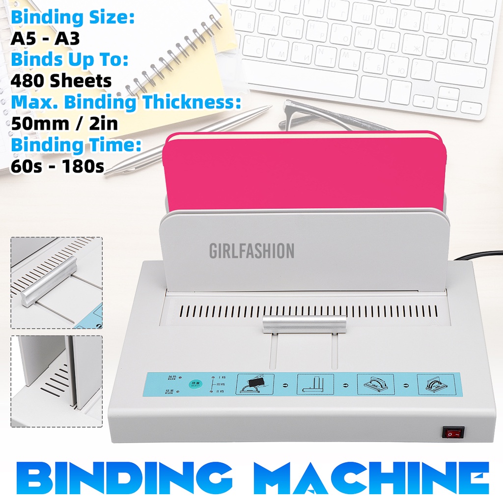 A4 Paper Binding Machine Electronic Binding 50mm Thick Book Desktop Binder Hot Melt Glue 3 Gears Adjustable for Automatic Office Supplies 