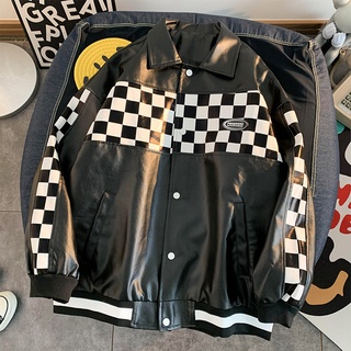 Checkerboard leather outlet jacket