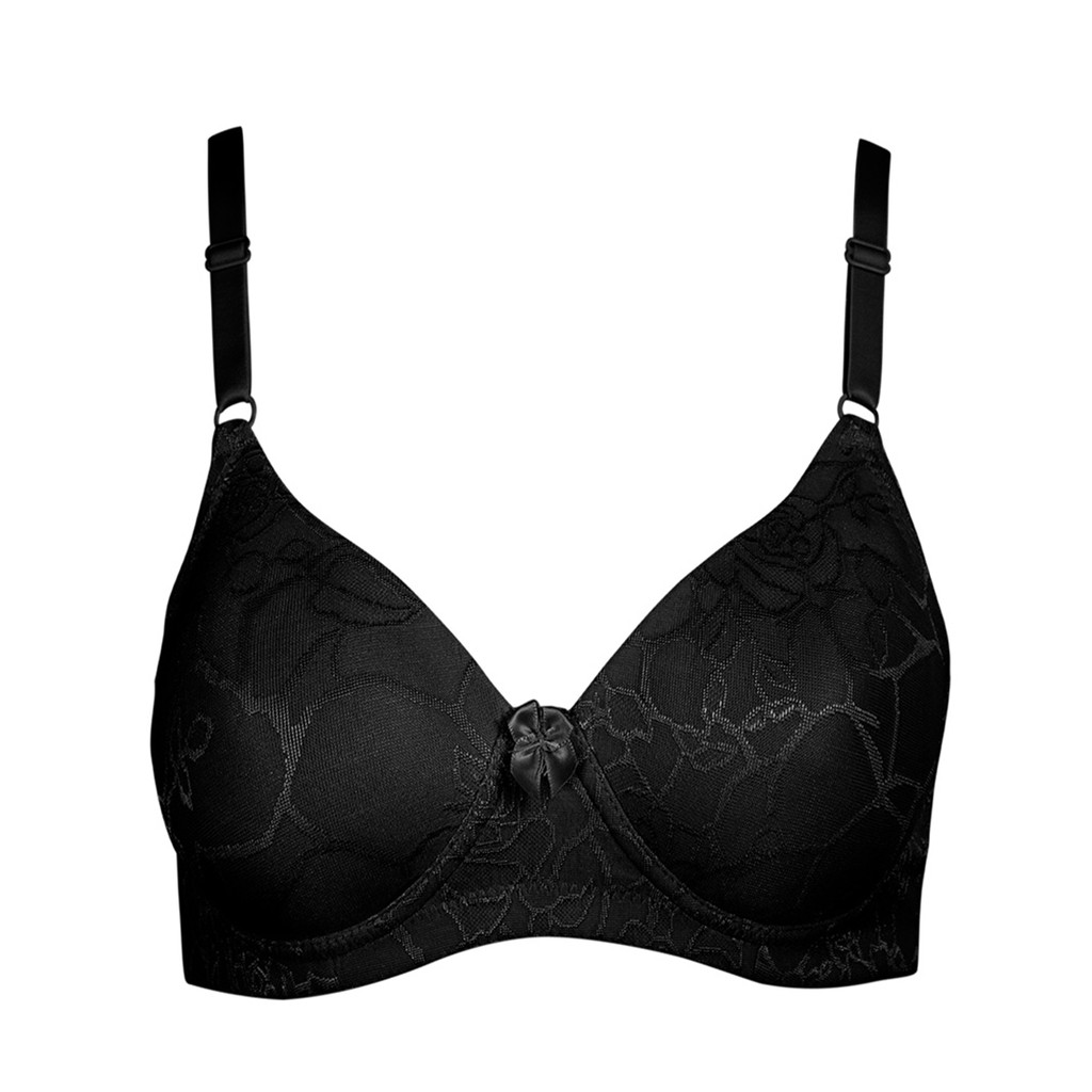 BARBIZON 100% Authentic Ladies Jacquard Non Wire Full Cup Bra Black ...