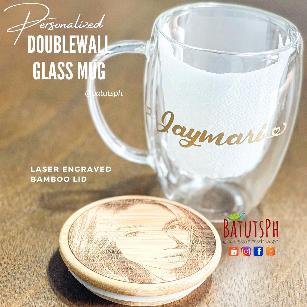 BatutsPh - Personalized Clear Glass Mug Collection Double Glass Custom Cup baso Gift Giveaway Coffee