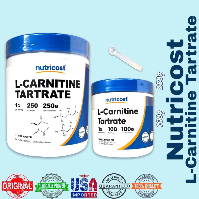 Nutricost L-Carnitine Tartrate Powder 100g - 250g 1g per serving (scoop ...