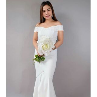 simple white long dress for civil wedding