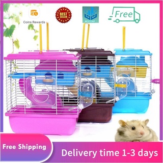 Pet Cage Hamster Cottage with Transparent Skylight Double Layer House for