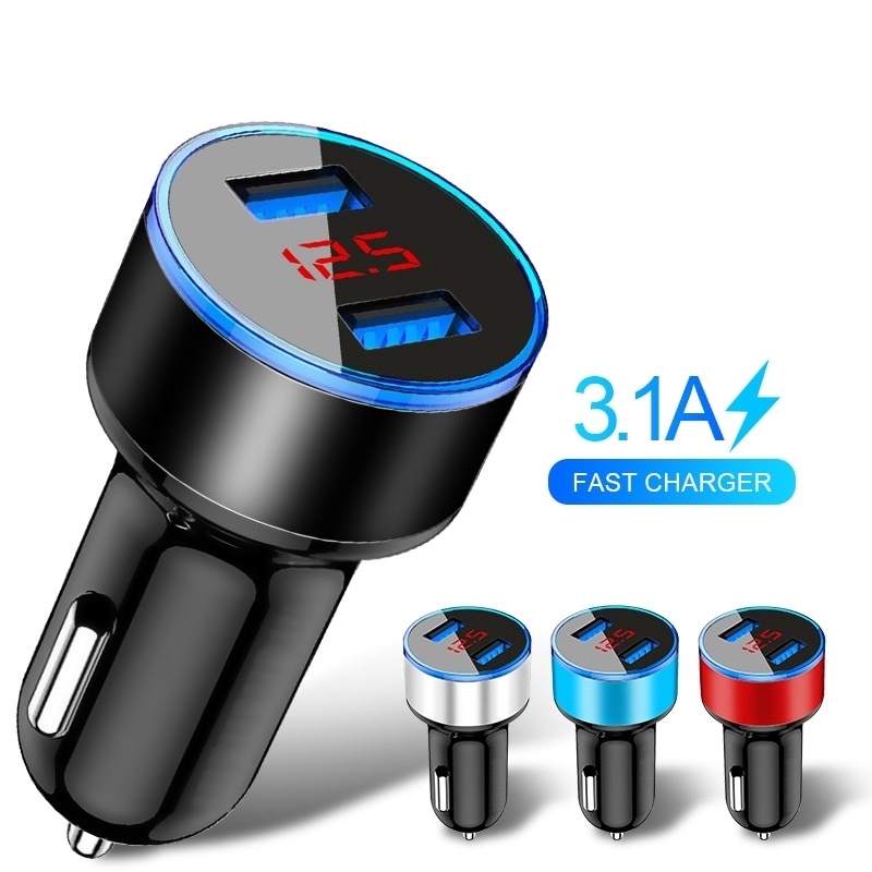 New 3.1A Car Charger Celphone Dual USB Car Phone Charger Aluminum Fast CarCharger for