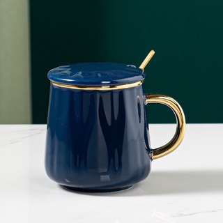 Luxury ceramic coffee mug with lid and spoon cup elegant gold rim tableware Coffee mug #6