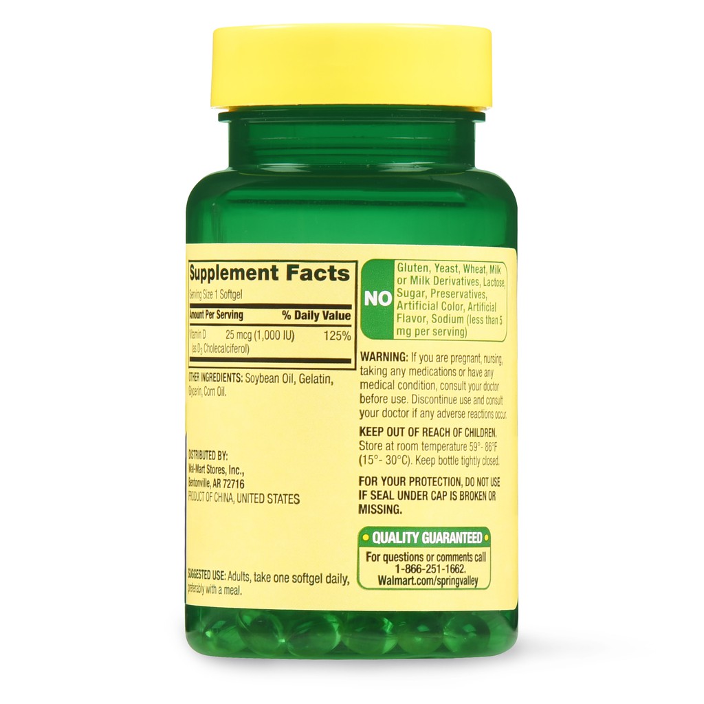 Spring Valley Vitamin D3 Softgels 1000 Iu 100 Ct