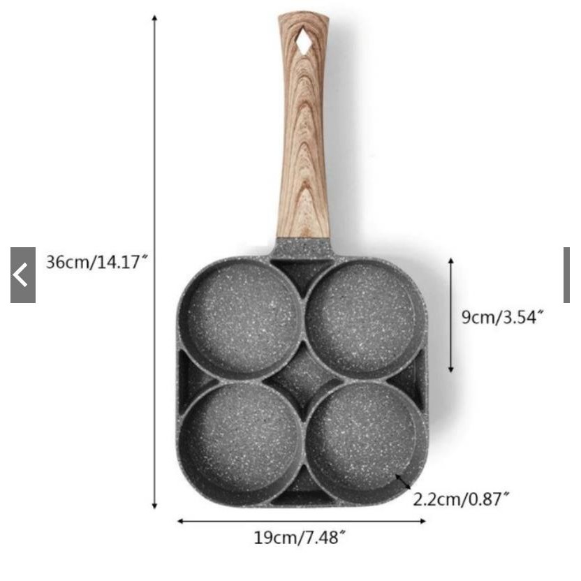 Egg Pan Fry 4 Hole Burger Pan Non-stick Ham Pancake Maker Wooden Handle