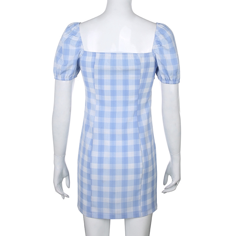 blue plaid overall dress