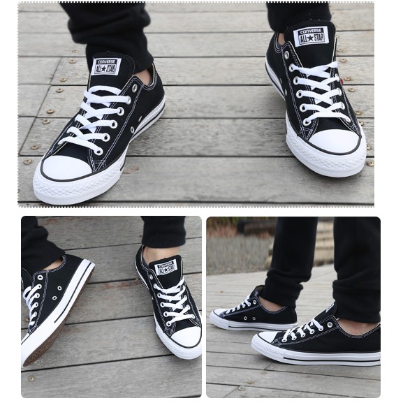 black and white low cut converse