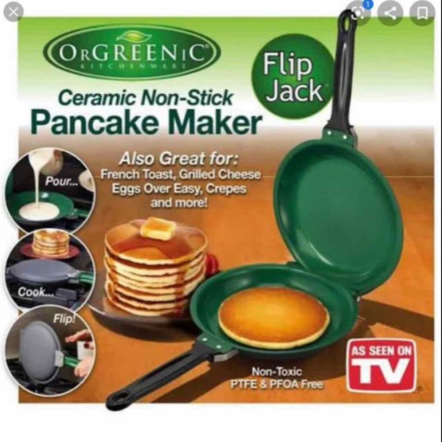 As Seen on TV Flip Jack Pancake maker Ceramic Green NonStick Cookware Pan New 