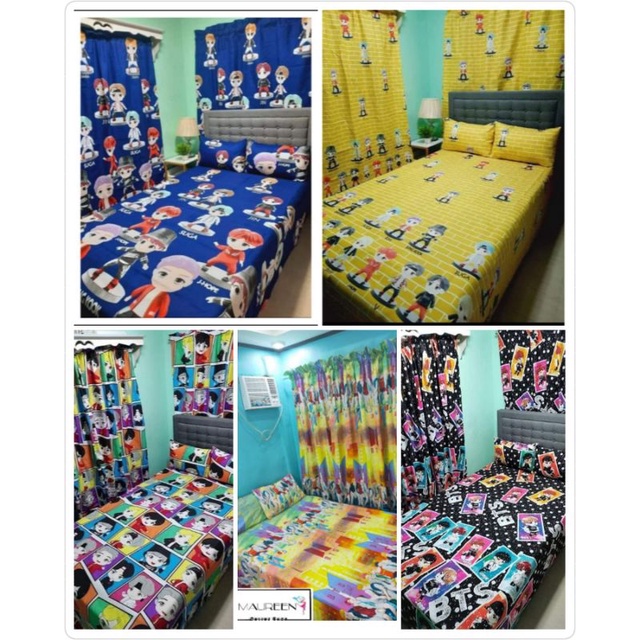 KPOP BTS TINY TAN DESIGNS 3 IN 1 SET CANADIAN COTTON BEDSHEET WITH 2