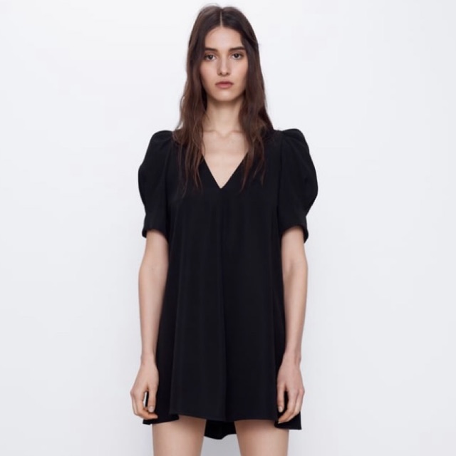 zara puff sleeve dress black