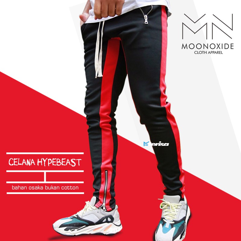 black and red joggers