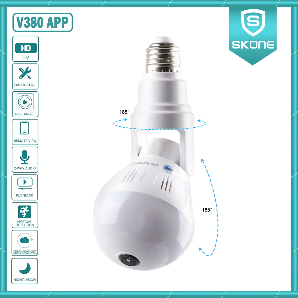 V380 Bulb Round Type IP Camera 360 Degree 1080P Panoramic Wireless CCTV ...